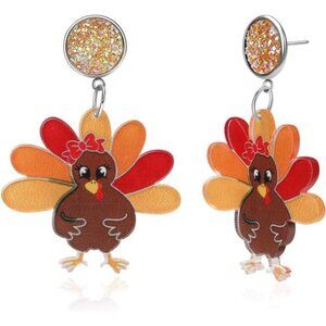 Cute Gobble Dangle Earrings - Lightweight Thanksgiving Turkey Design